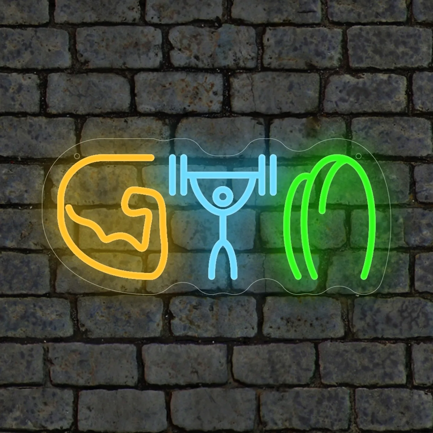 Home Gym Neon Sign - ป้ายไฟนีออนสำหรับยิม ลายกล้ามเนื้อแขนยกน้ำหนัก ไฟ LED ติดผนัง สีเหลือง