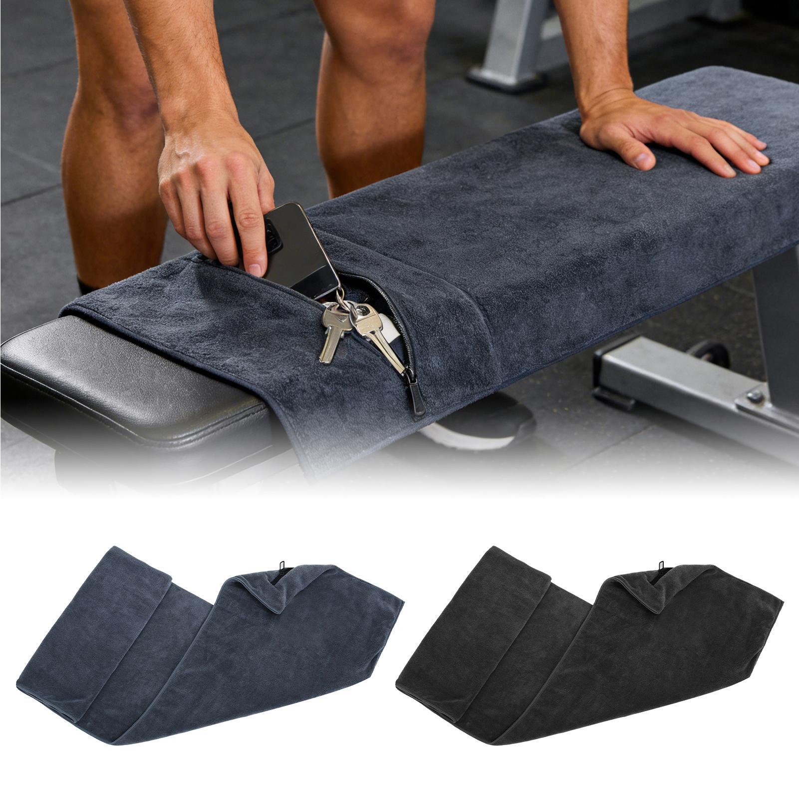 Home Gym Routine - ผ้าขนหนูไมโครไฟเบอร์สำหรับออกกำลังกายพร้อมกระเป๋าซิป ผ้าขนหนูแห้งเร็วสำหรับโยคะ เทนนิส กีฬา ออกกำลังกาย พิลาทิส